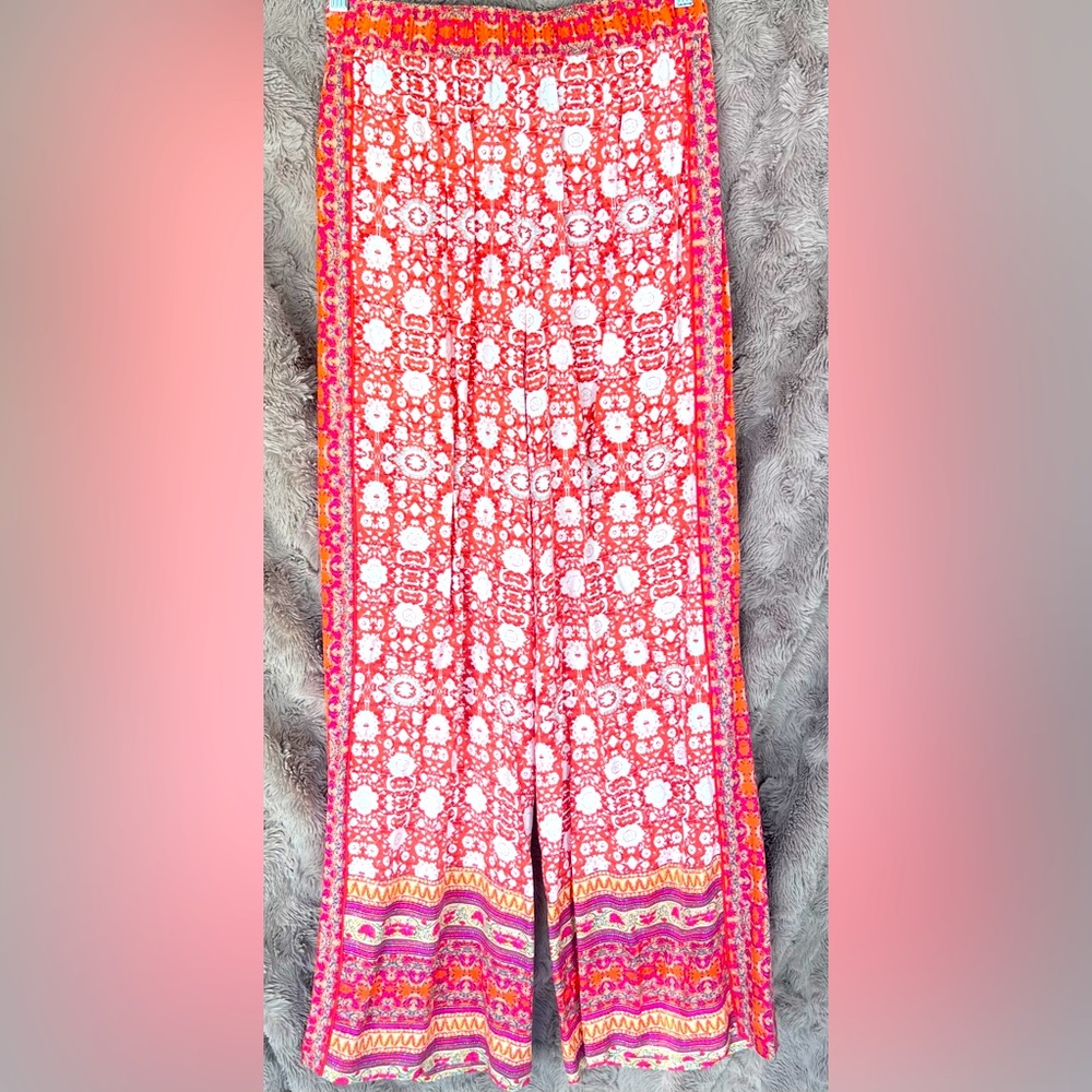 Vibrant, fun, flowy, pull-on, wide leg pants from Anthropologie